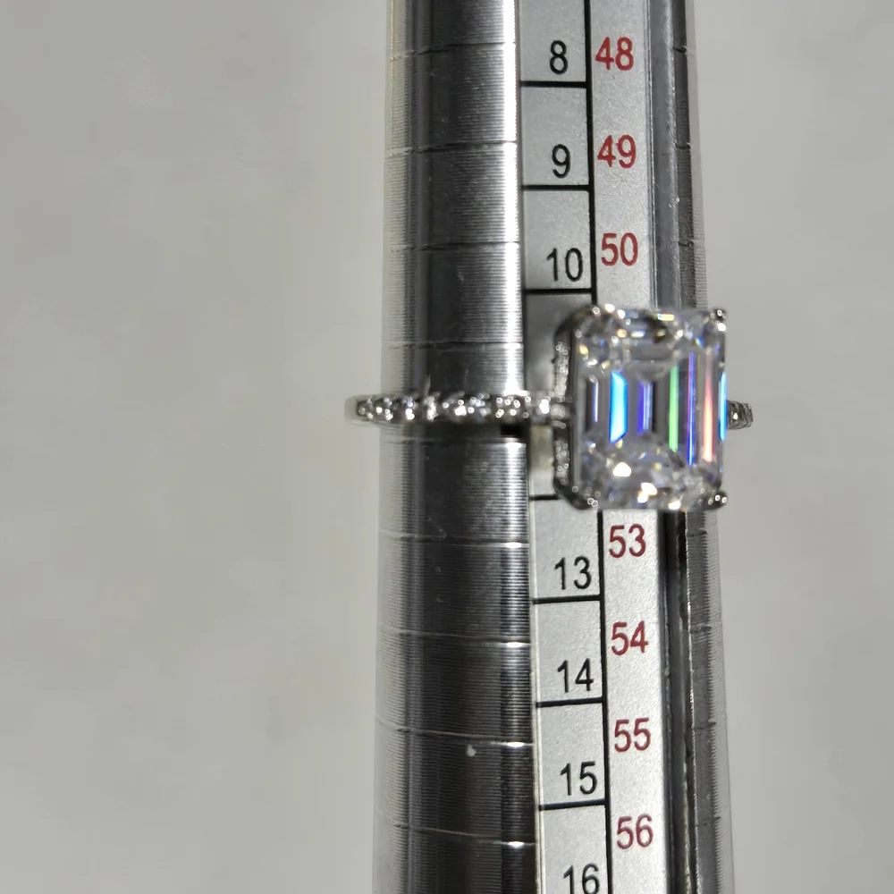 Emerald Cut Moissanite Ring – 925 Sterling Silver Pavé Band – Size 6 – 3ct - Picture 9 of 14